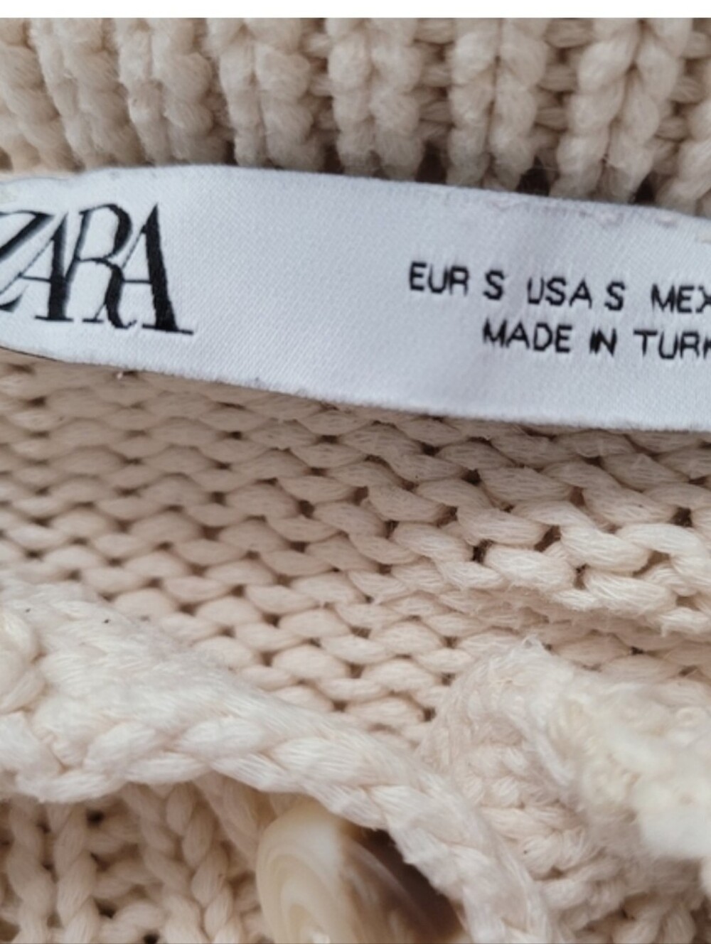ZARA Cropped Cream Balloon Sleeved Polo Collar KnitSweater Sz Small - Picture 2 of 8